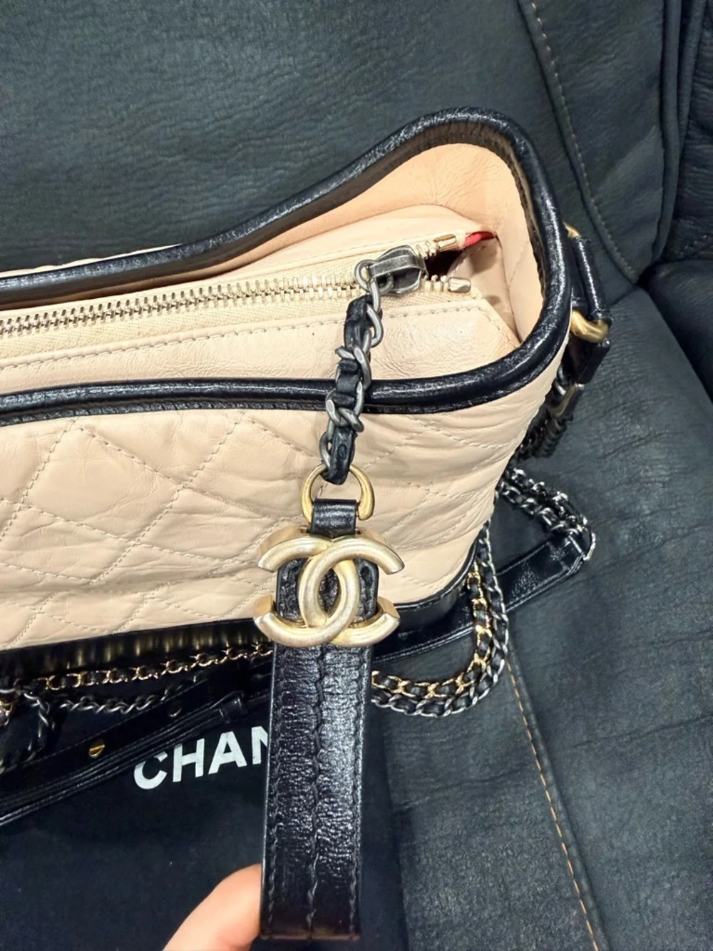 CHANEL gabrielle hobo  Two-Tone Quilted Leather Shoulder Bag in Beige and Black - Picture 9 of 11